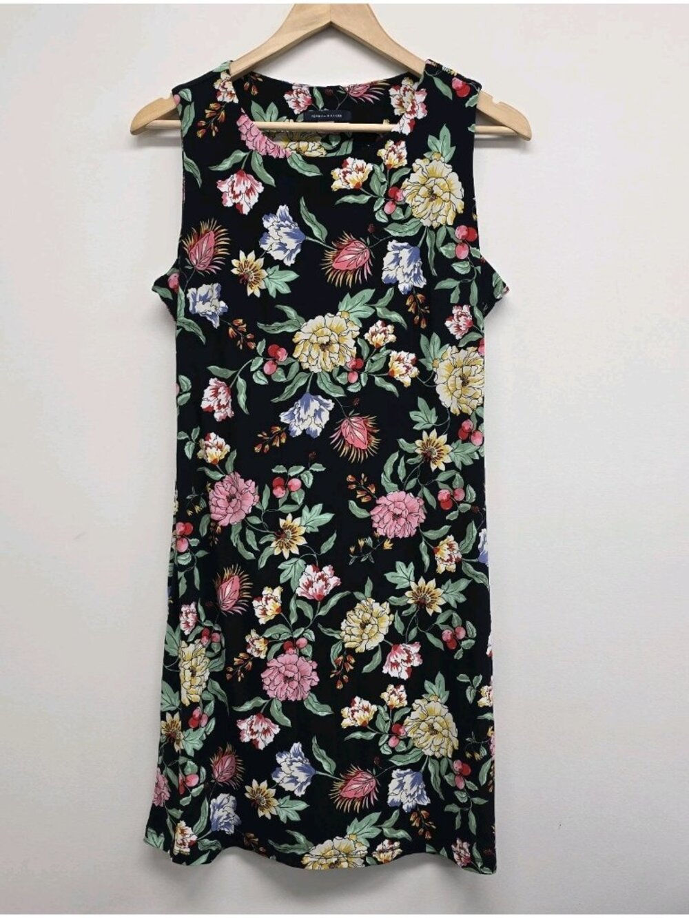 Tommy Hilfiger Sleeveless Jersey Shift Dress Size 8 Office Travel Blue Floral